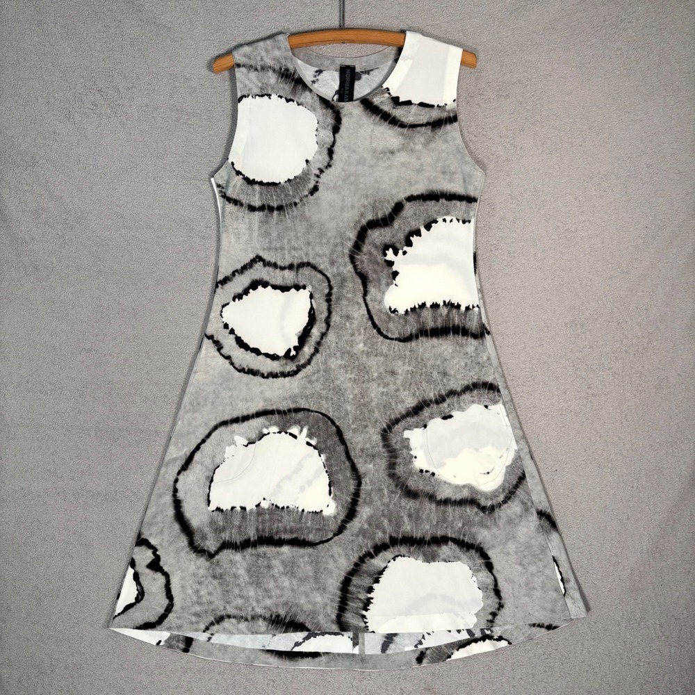 Norma Kamali Sleeveless A Line Dress Size M 38 Black White Abstract Print Swing
